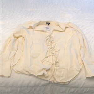 Express Cream Striped Lace-Up Blouse